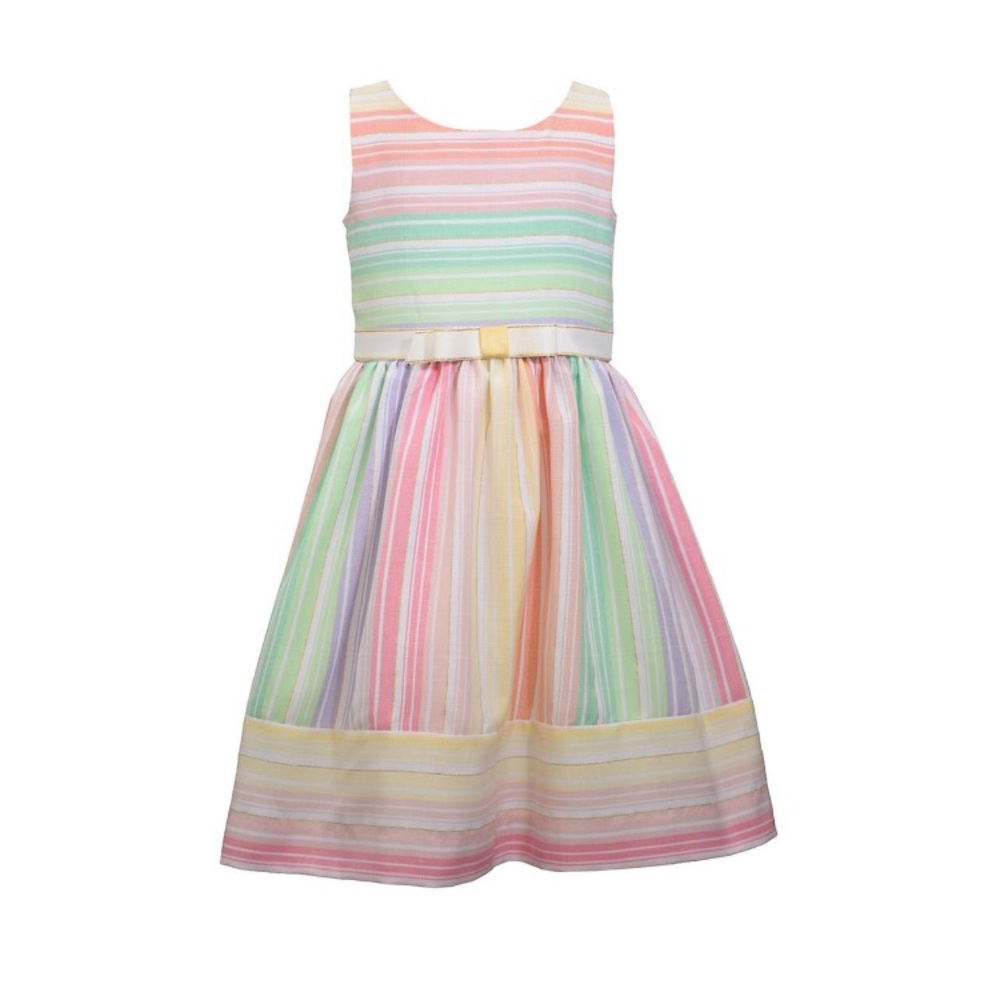 BONNIE JEAN Toddler Little Girls Striped Linen Spring Dress NWT